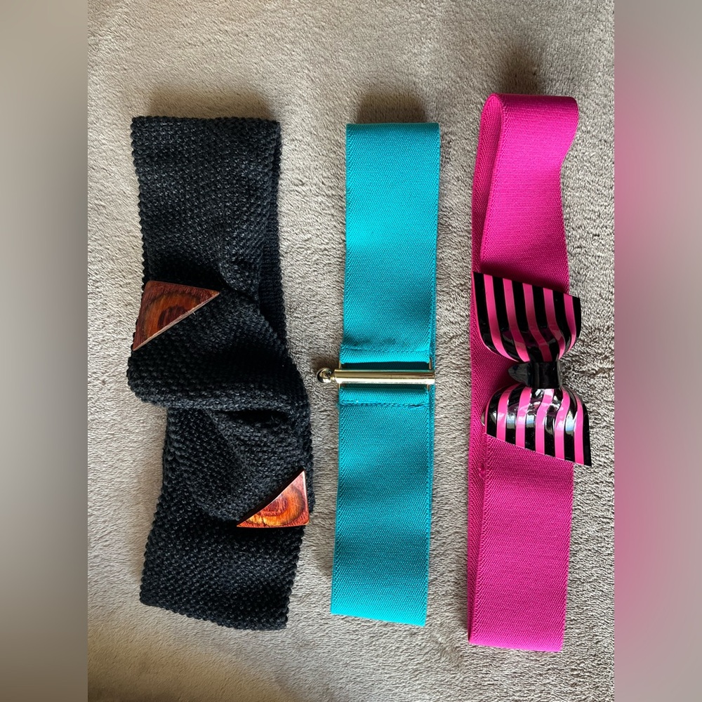 Set of Three Stylish Belts - Black, Blue, Pink
